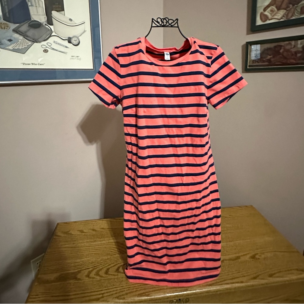 Old Navy Pink and Blue Fitted Striped Dress